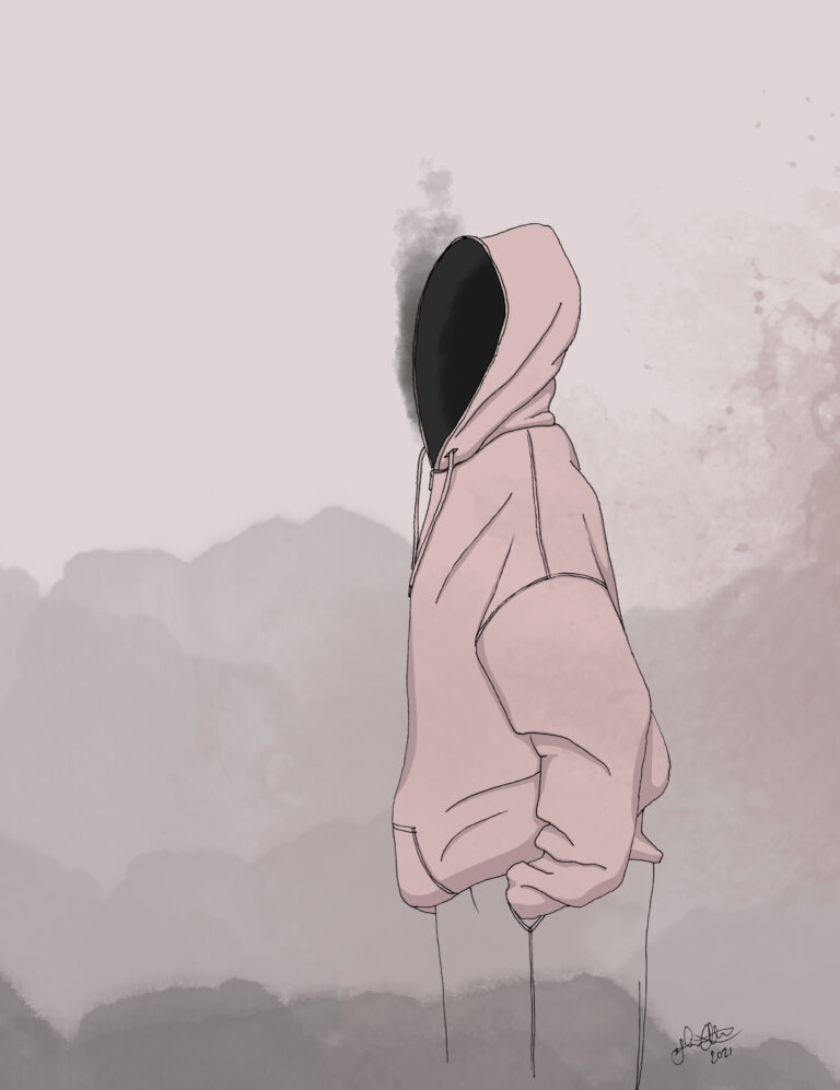 Rosa hoodie illustration av Johanna Ottosson